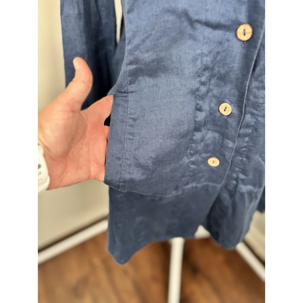 Soft Surroundings Island Breeze Linen Tunic Size L Relaxed Long Slv Pockets Blue - Picture 2 of 9